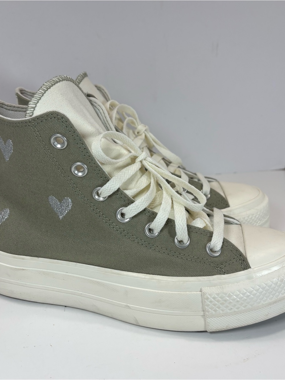 Converse Chuck Taylor All Star Lift Platform High Sneakers Green Hearts Sz 7.5